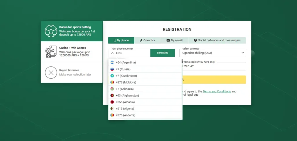 betwinner registration by phone